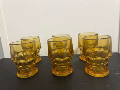 Set of 6 Vintage Anchor Amber Thumbprint Glasses