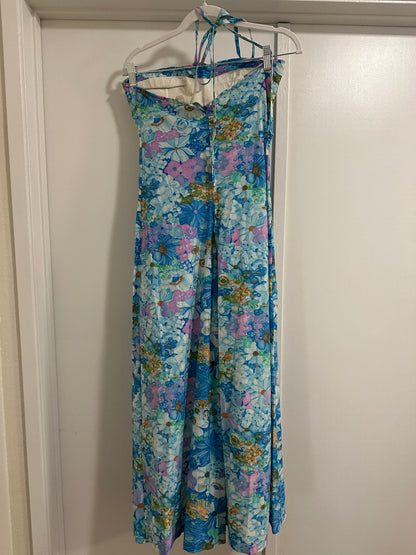 1970's Blue Floral Jumpsuit