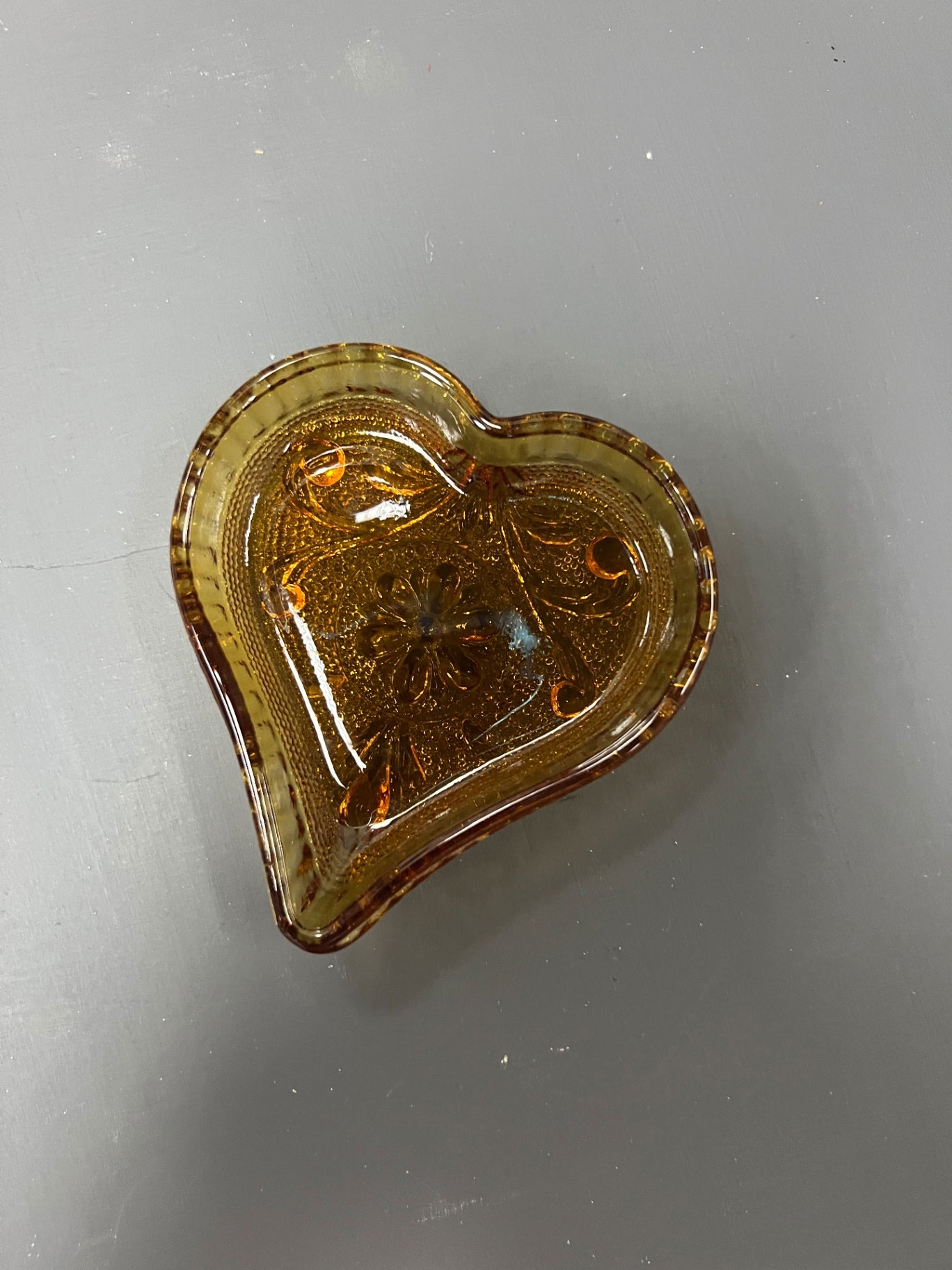 Vintage Indiana Glass Amber Heart Trinket Dish