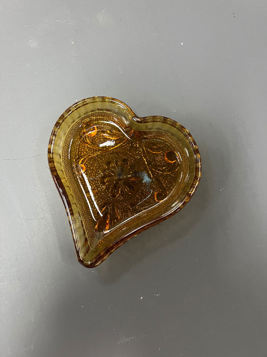 Vintage Indiana Glass Amber Heart Trinket Dish