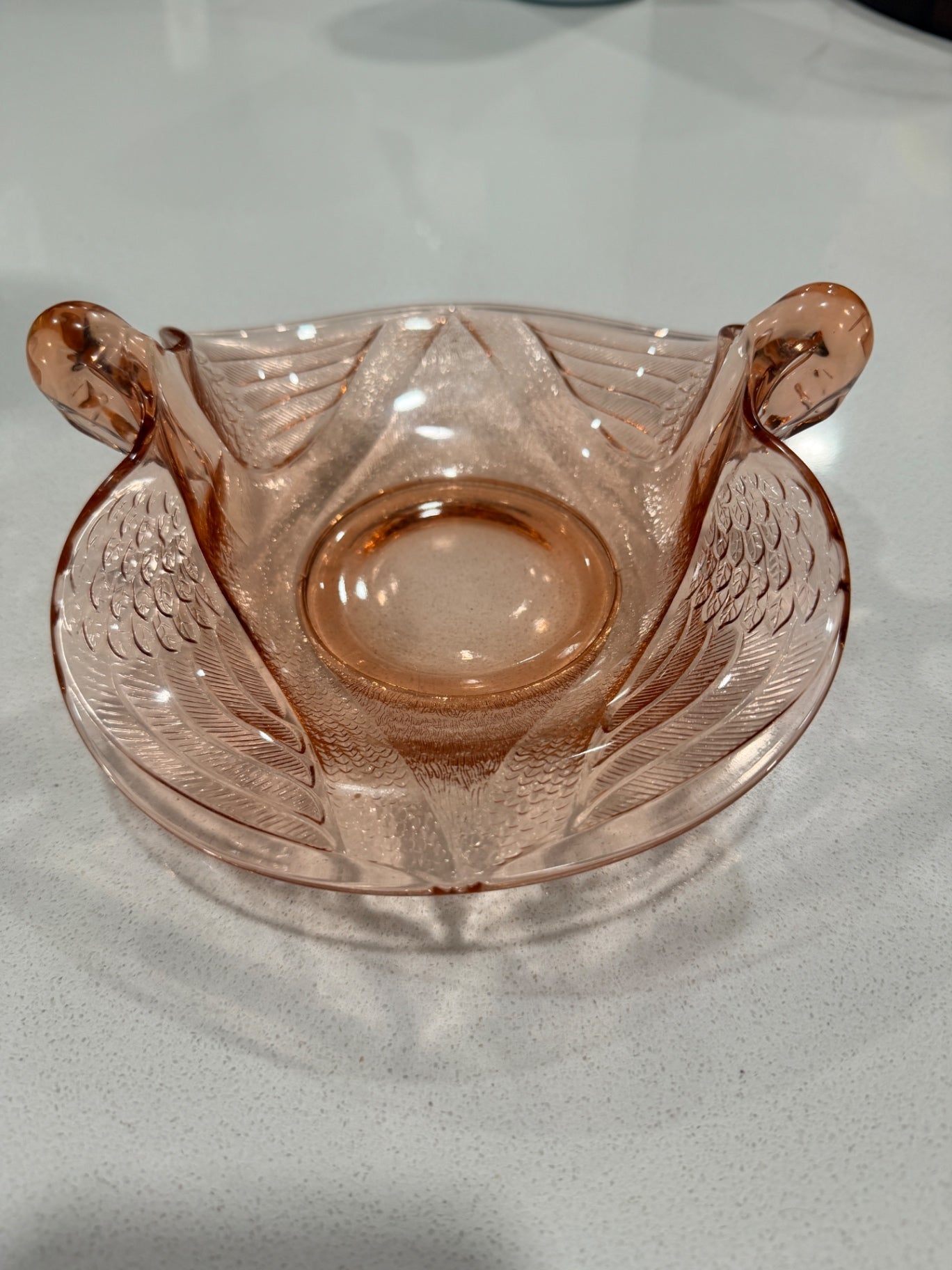 8" Vtg Fenton Pink Double Swan Glass Candy Dish