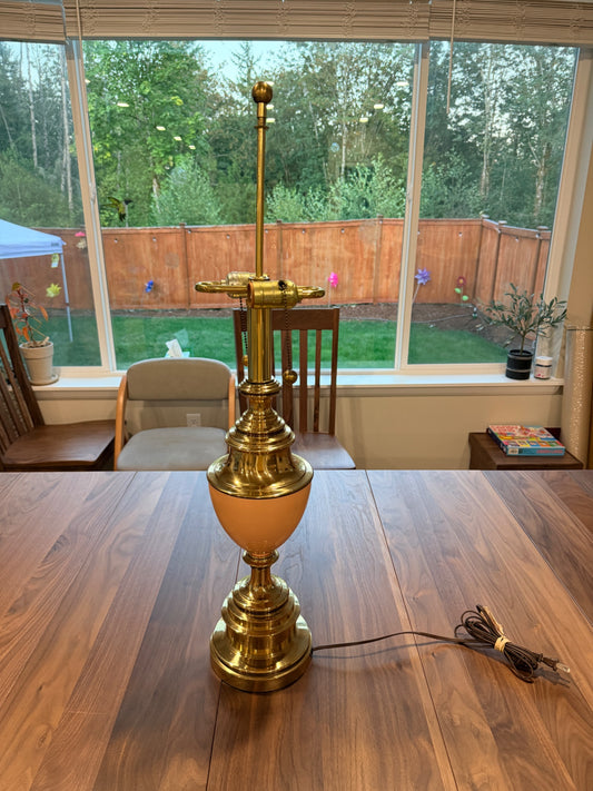32" Vtg Stiffel Brass and Peach Trophy Lamp
