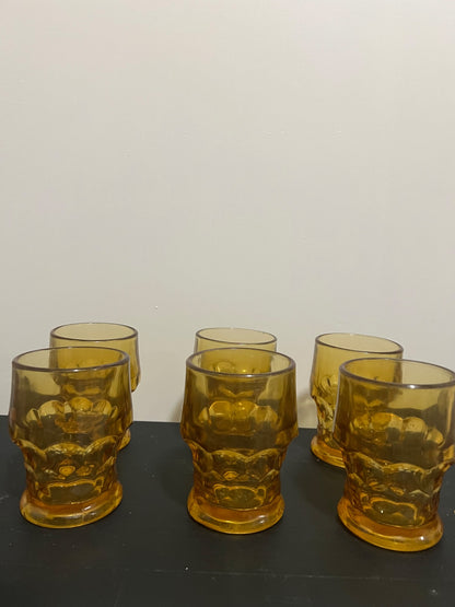Set of 6 Vintage Anchor Amber Thumbprint Glasses