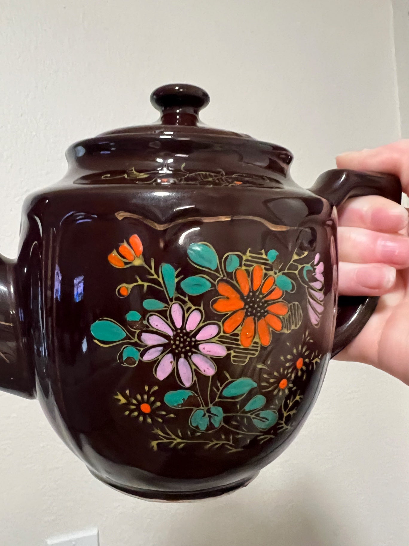 Vintage Japan Moriage Redware Hand Painted Teapot
