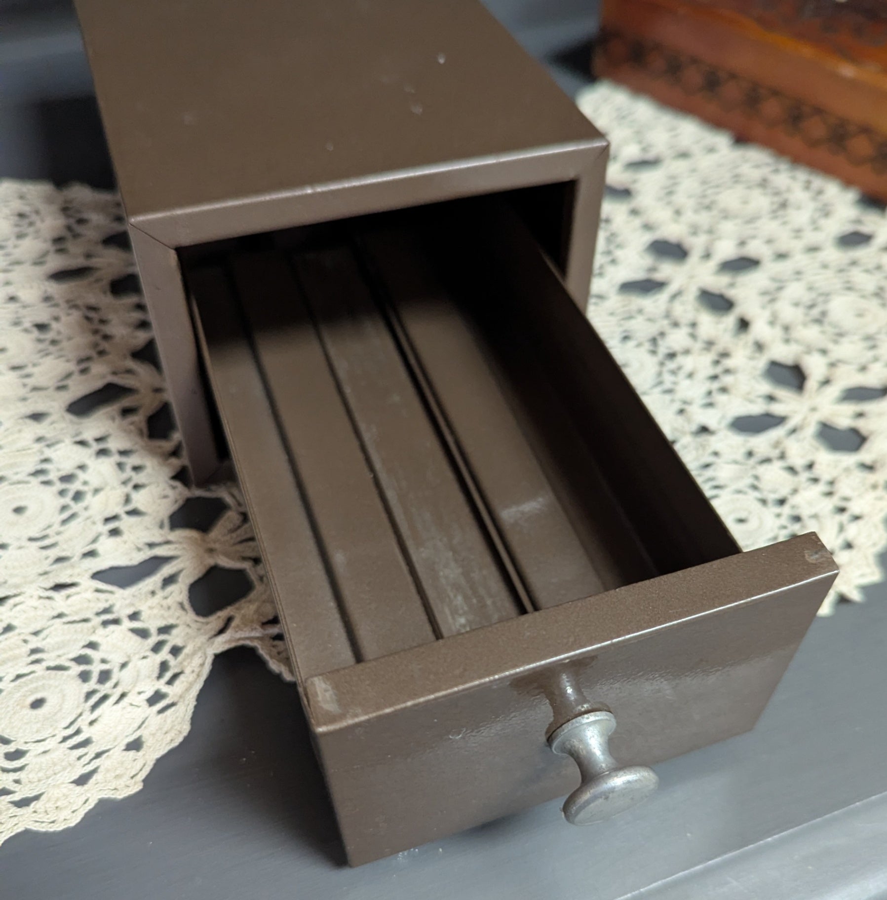 Vtg. One Drawer Metal File Box