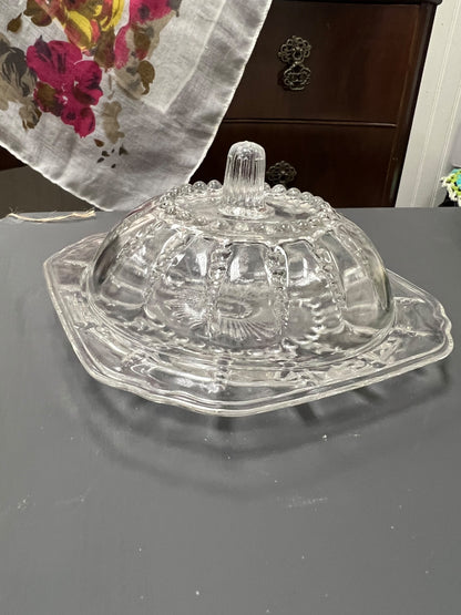Vintage Crystal Glass Butter Dish