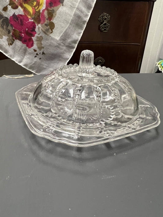 Vintage Crystal Glass Butter Dish