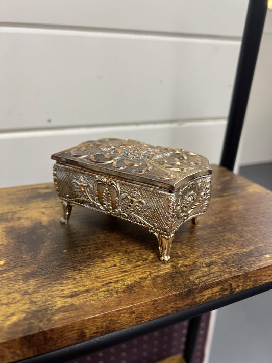 Vintage Ornate Filigree Jewelry Casket 