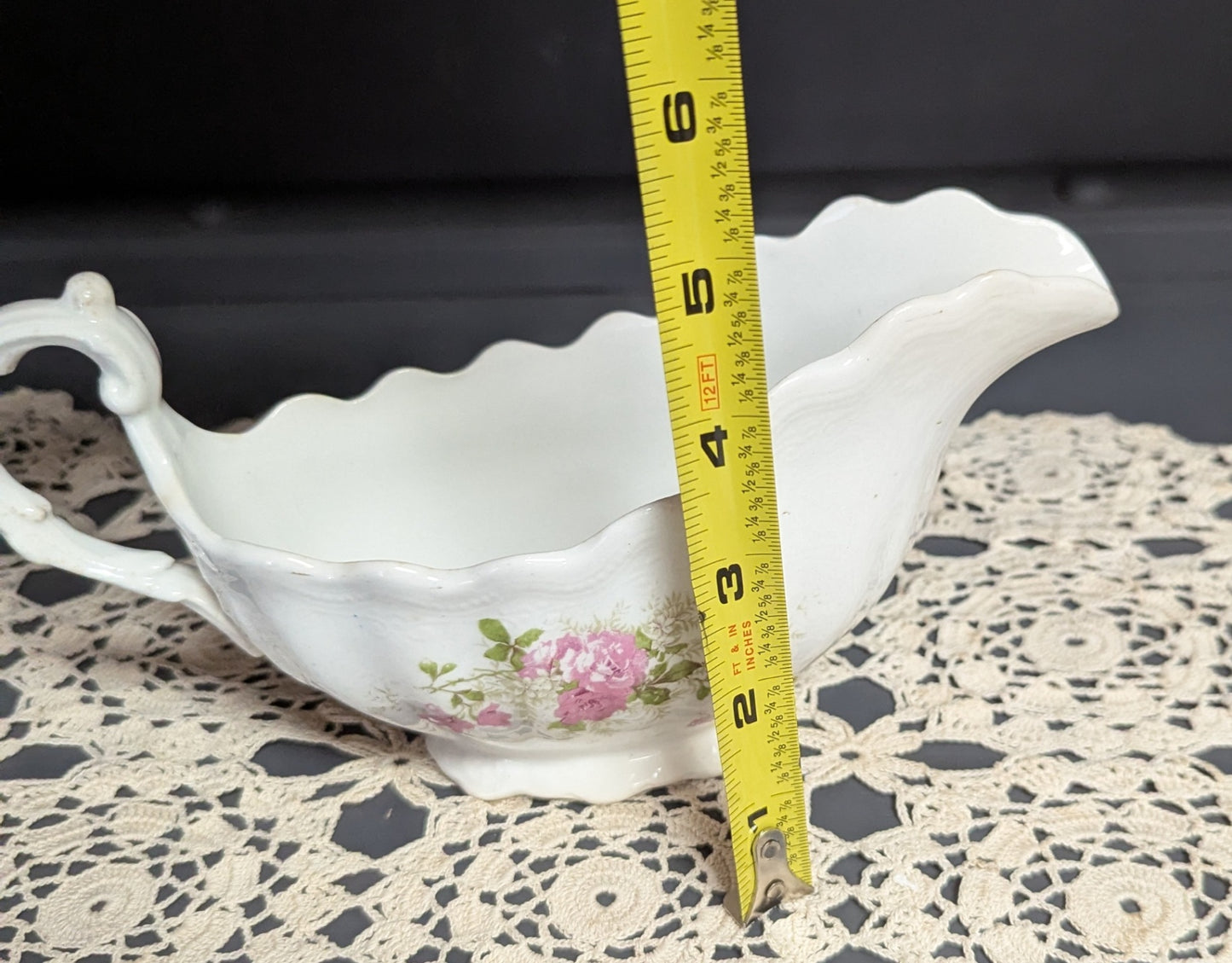 Vtg. Scallop Floral Porcelain Gravy Boat