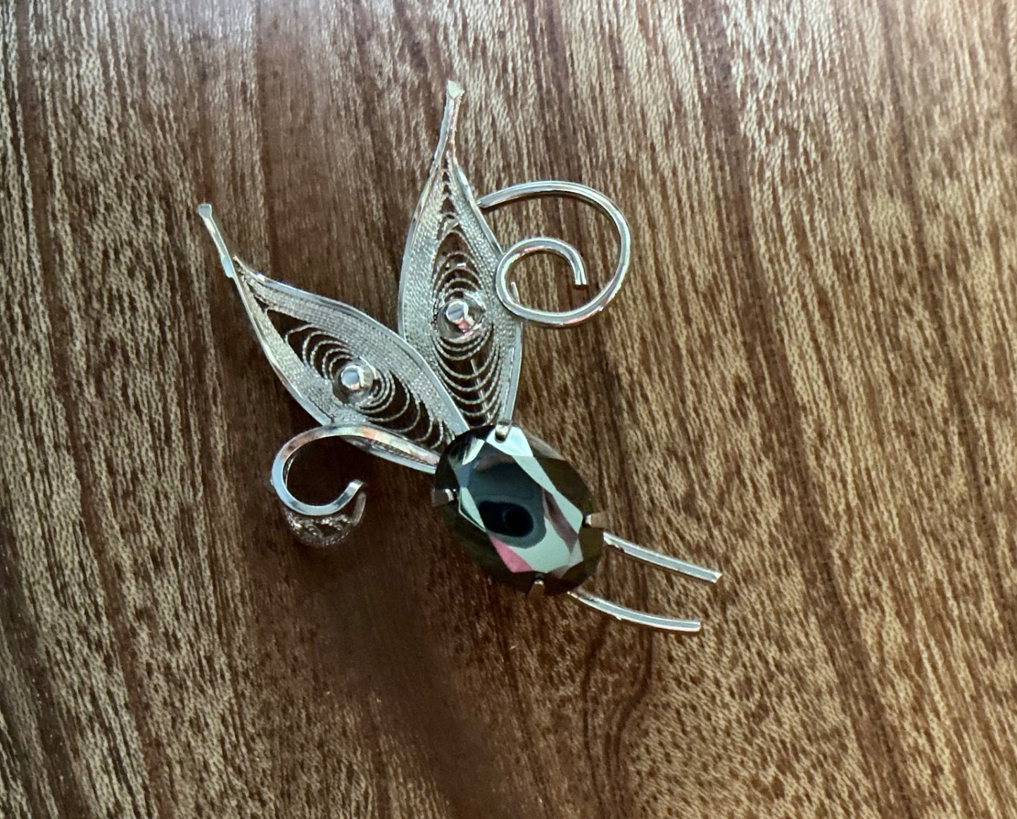 Silver & hematite brooch