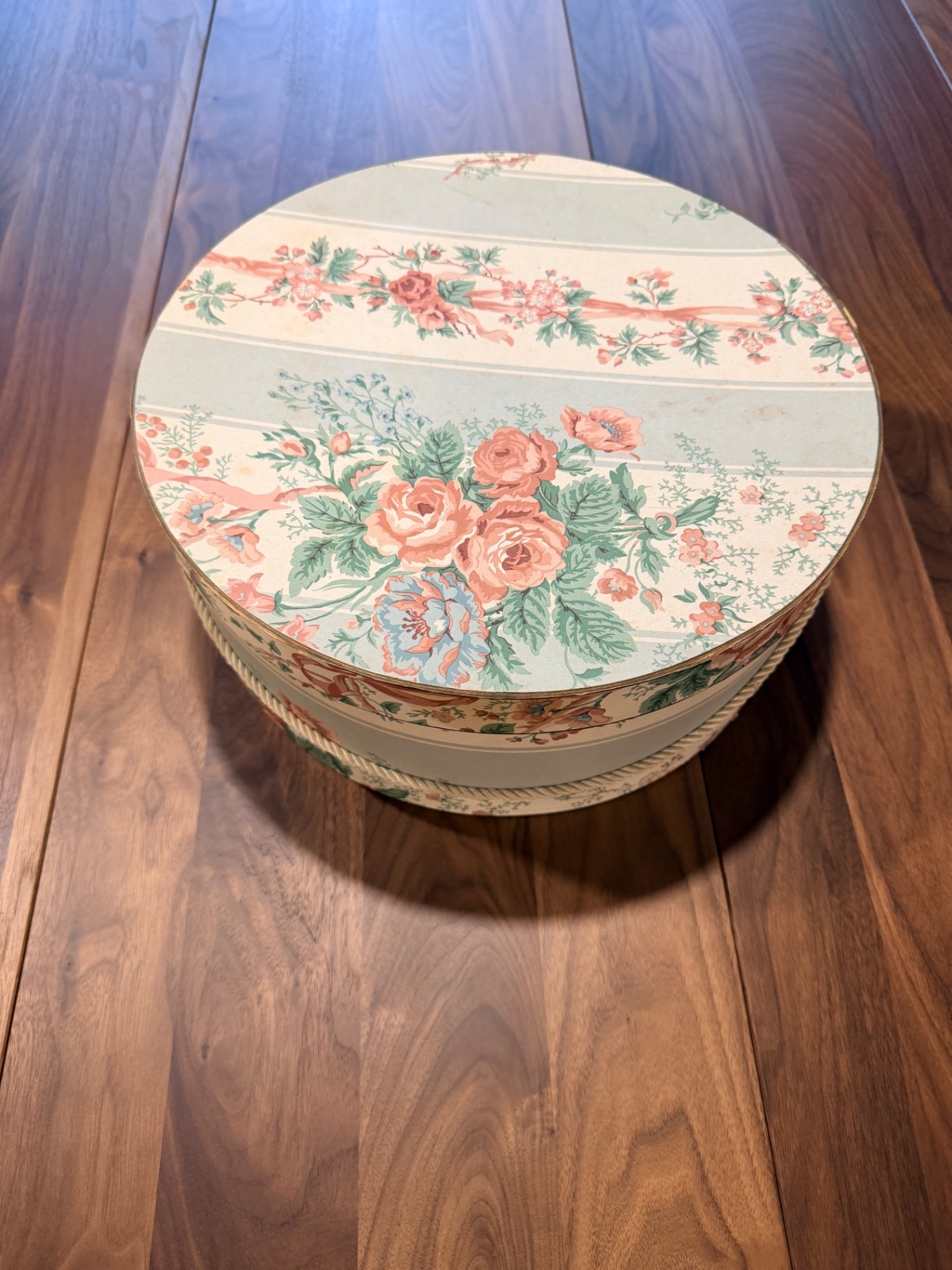 Vtg Striped Floral Hat Box