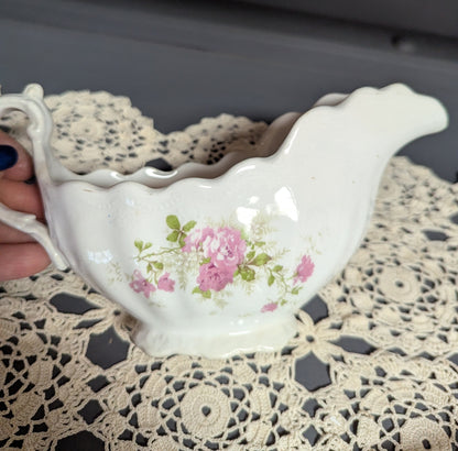 Vtg. Scallop Floral Porcelain Gravy Boat
