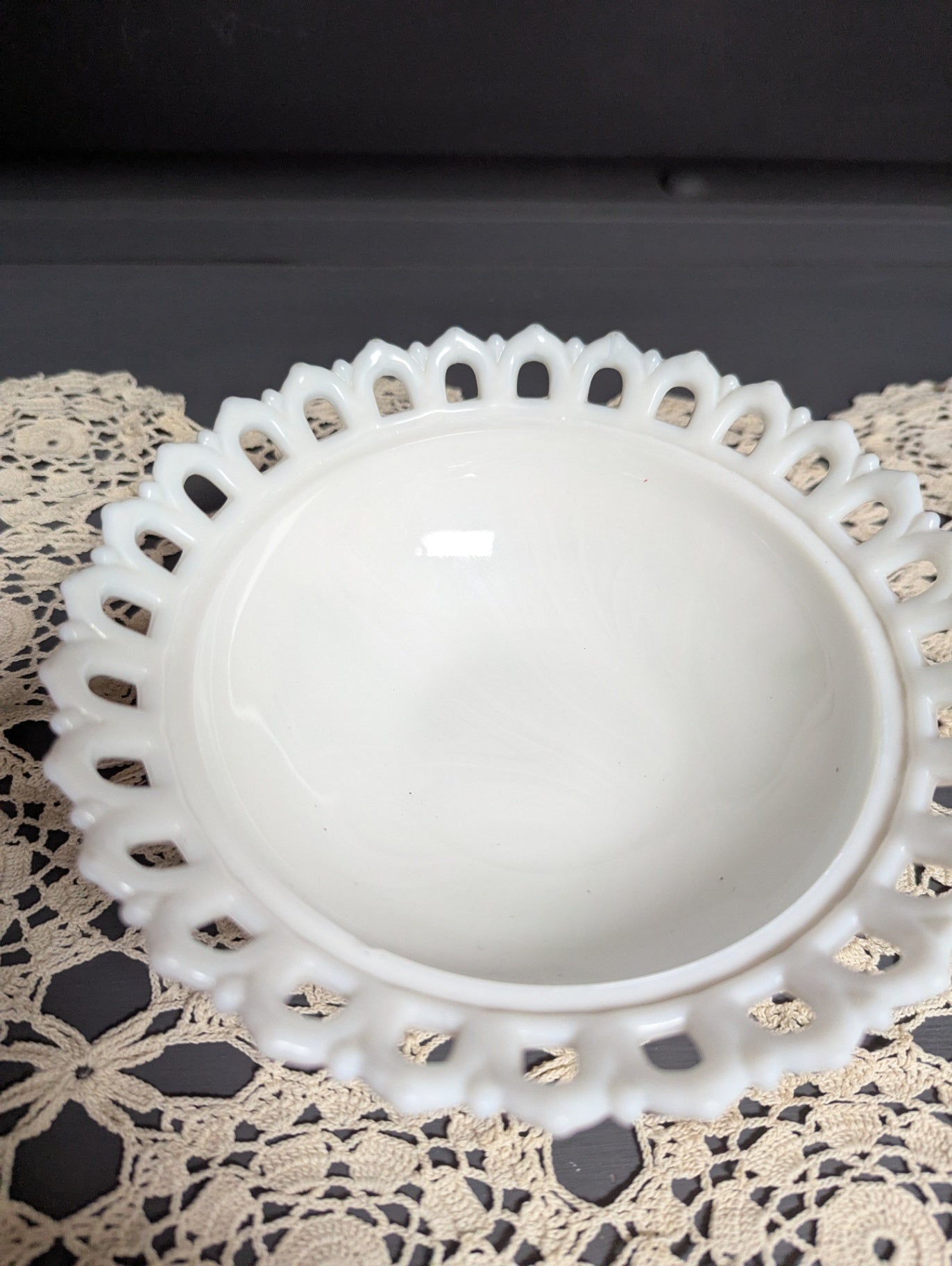 Vtg. Fenton Milk Gass Ornate Covered Dish
