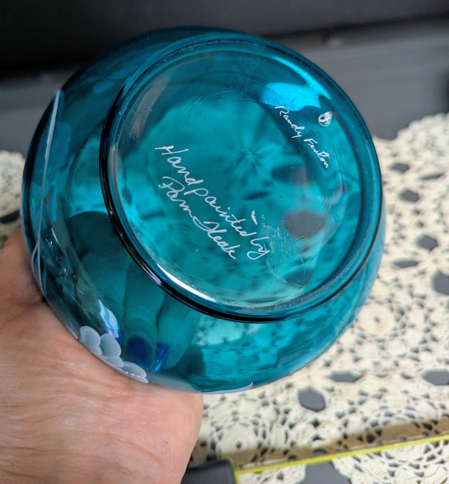 Rare 1960's Fenton Hand Painted Rose Bowl