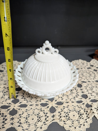 Vtg. Fenton Milk Gass Ornate Covered Dish