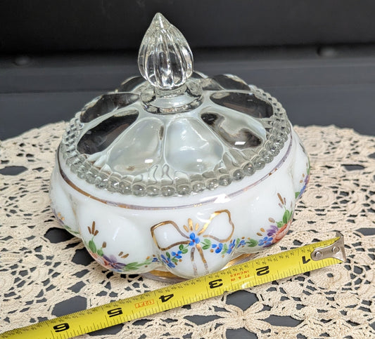 Vtg. Fenton Hand-Painted "Powder Box"