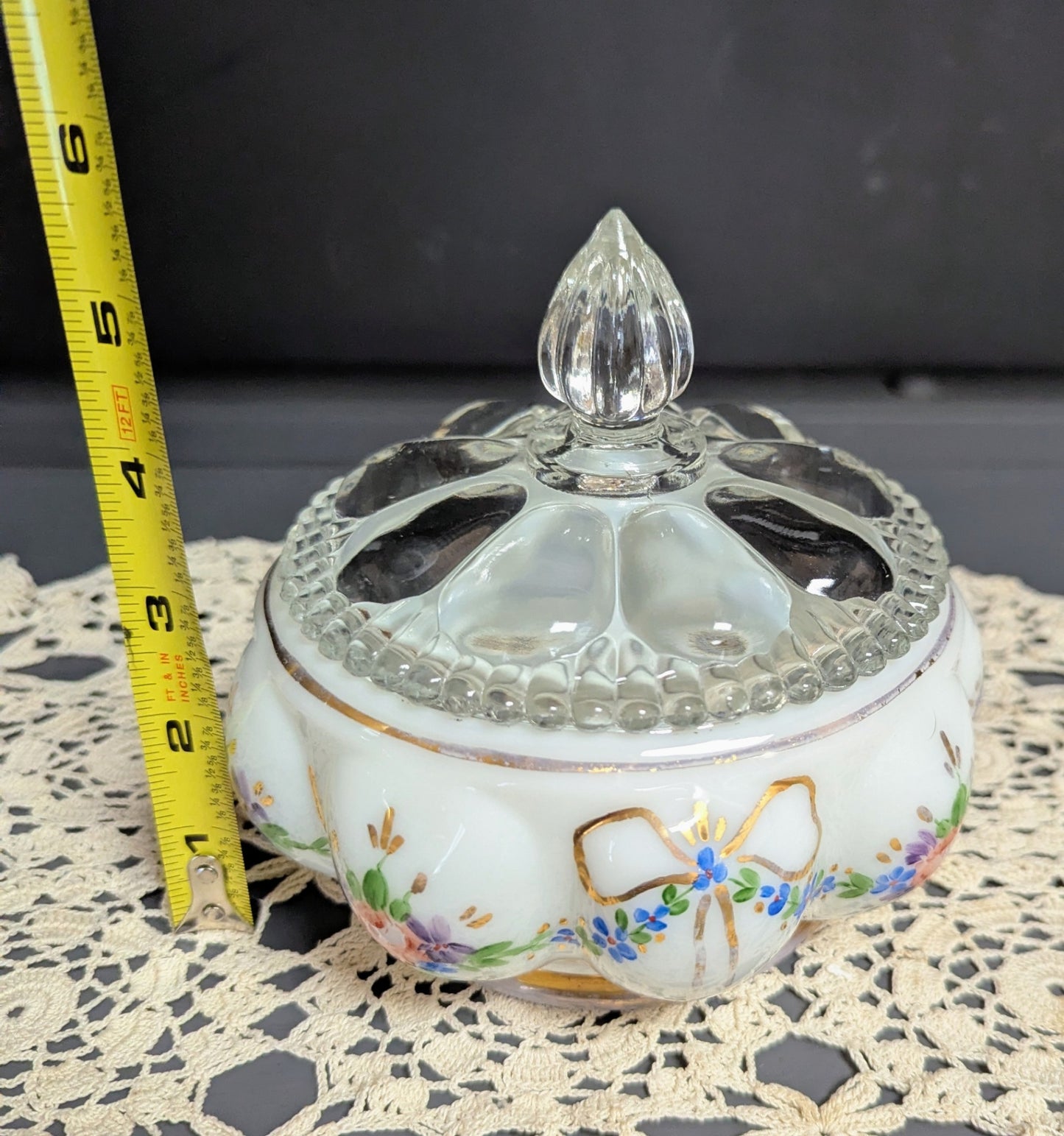 Vtg. Fenton Hand-Painted "Powder Box"