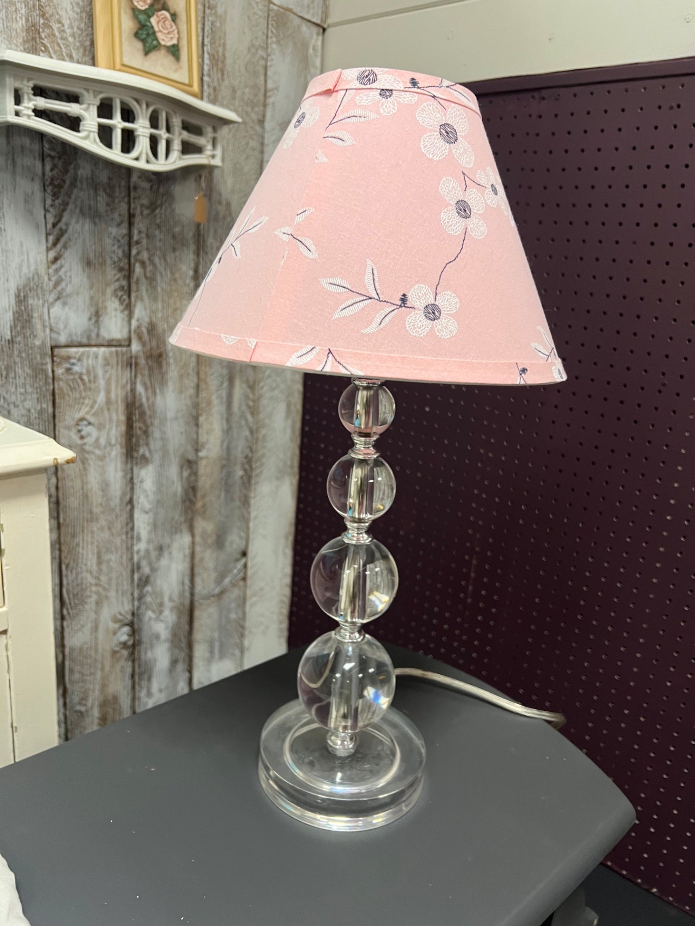 Clear Bubbly Lamp with Pink Floral Shade