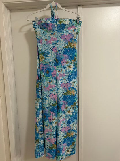 1970's Blue Floral Jumpsuit