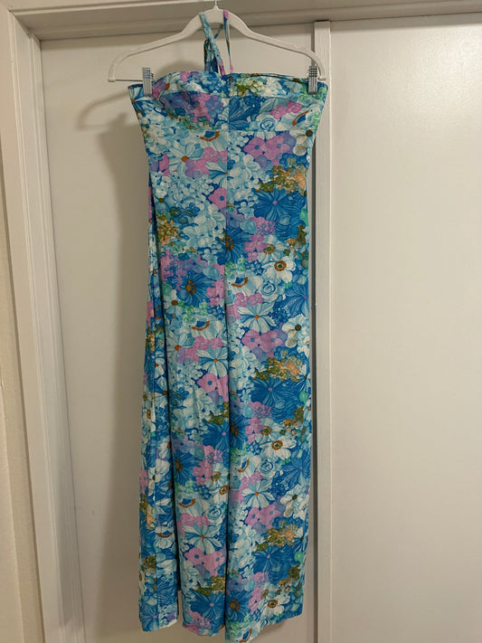 1970's Blue Floral Jumpsuit