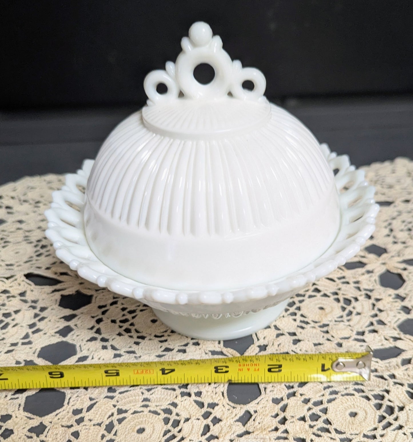 Vtg. Fenton Milk Gass Ornate Covered Dish