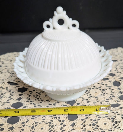 Vtg. Fenton Milk Gass Ornate Covered Dish