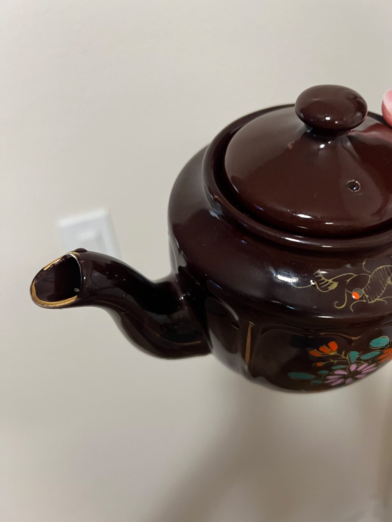 Vintage Japan Moriage Redware Hand Painted Teapot