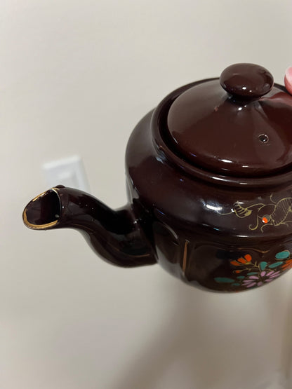 Vintage Japan Moriage Redware Hand Painted Teapot