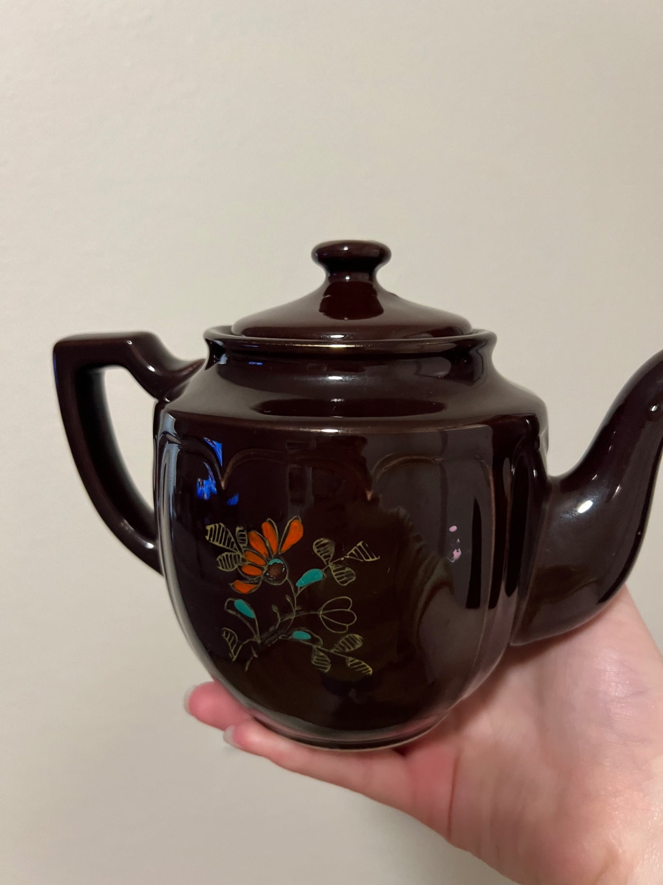 Vintage Japan Moriage Redware Hand Painted Teapot