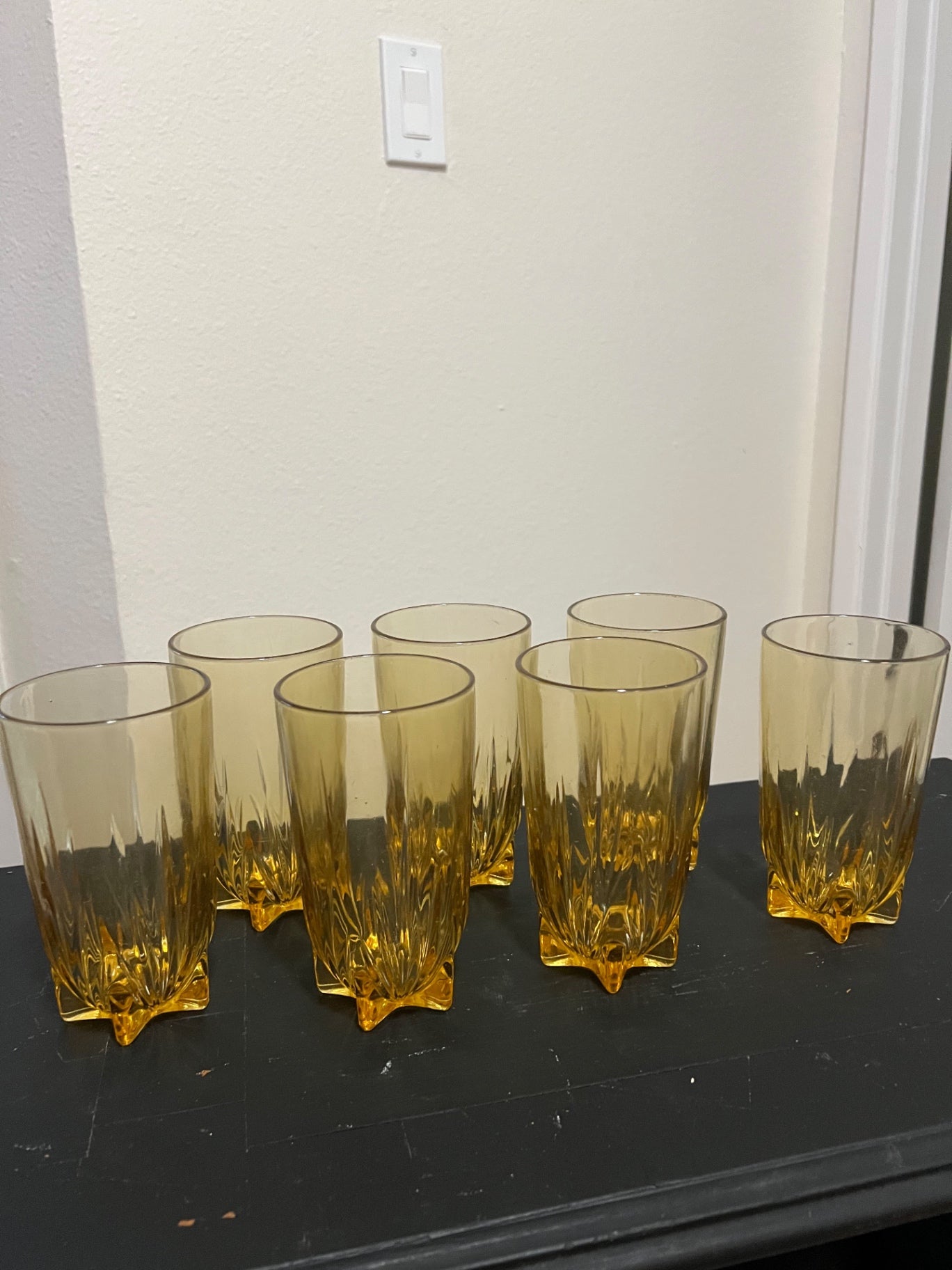 Set of 7 Vintage Federal Glass Amber Glasses