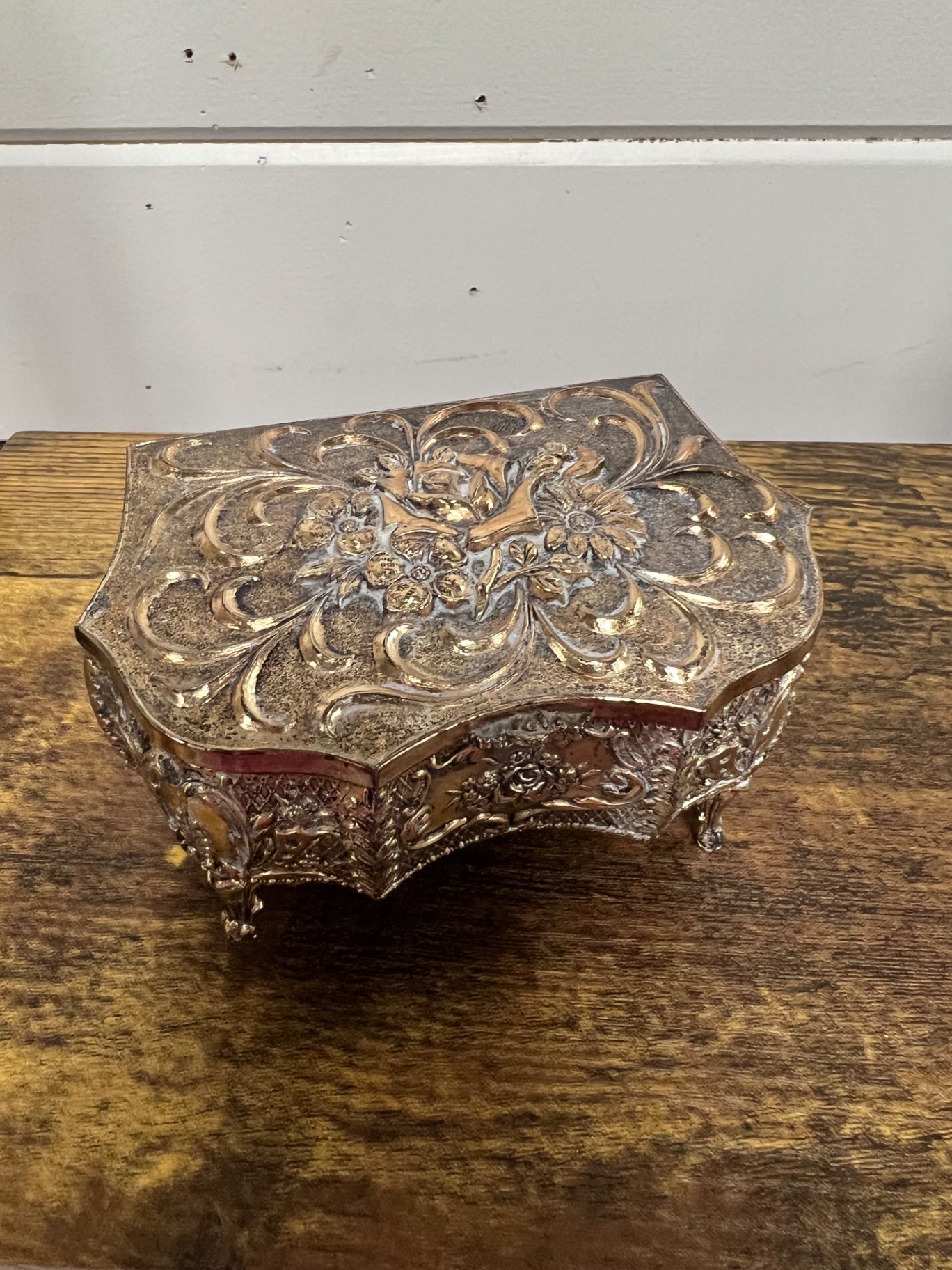 Vintage Ornate Filigree Jewelry Casket 