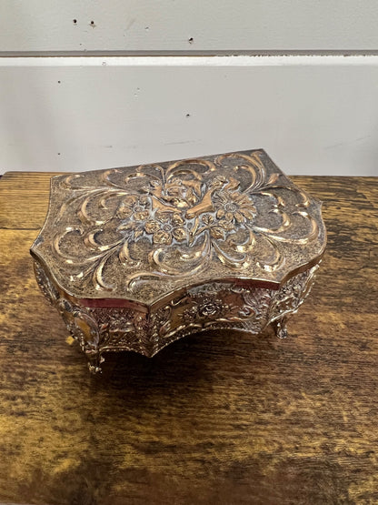 Vintage Ornate Filigree Jewelry Casket 