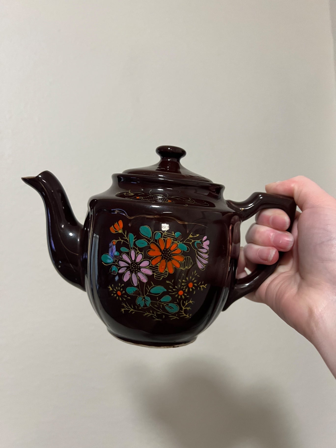 Vintage Japan Moriage Redware Hand Painted Teapot