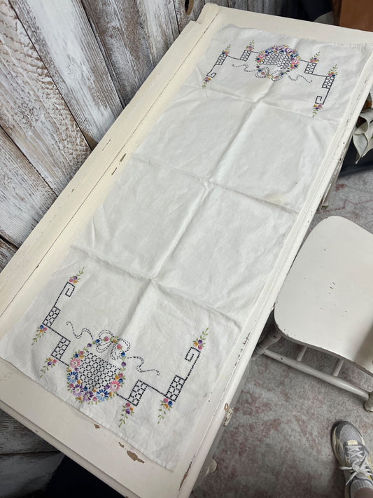 Vintage Floral Embroidered Table Runner