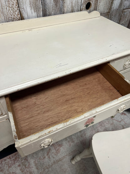 Vintage Painted Wood White Desk + Chair