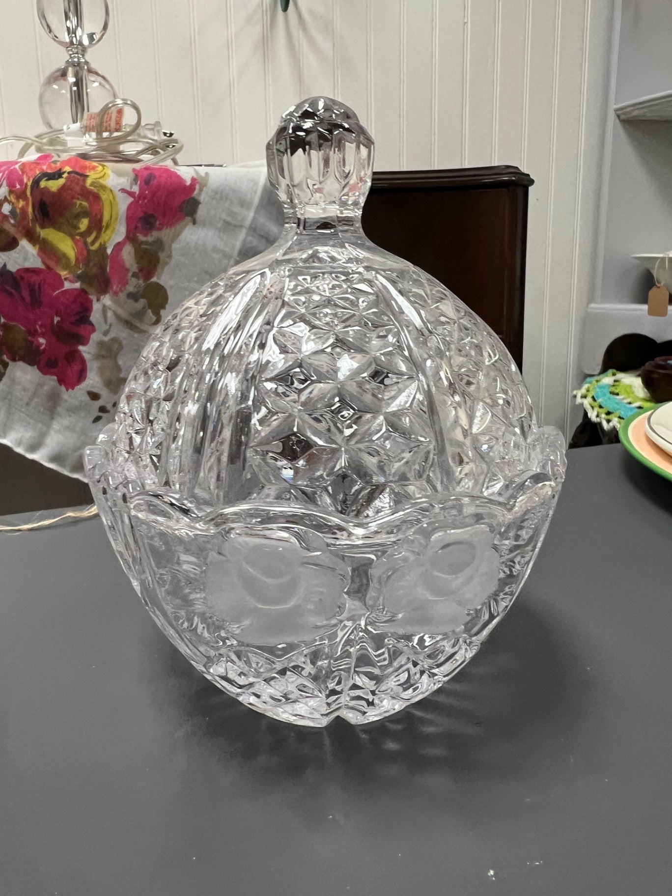 Vintage Crystal Clear Dorsette Cut Lead Candy Dish 