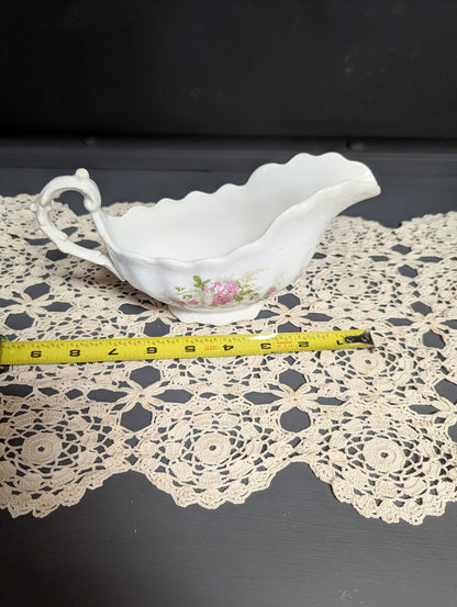 Vtg. Scallop Floral Porcelain Gravy Boat