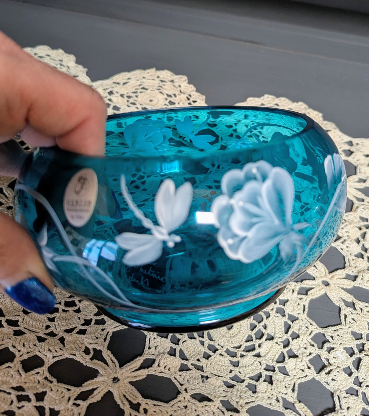 Rare 1960's Fenton Hand Painted Rose Bowl
