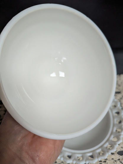 Vtg. Fenton Milk Gass Ornate Covered Dish