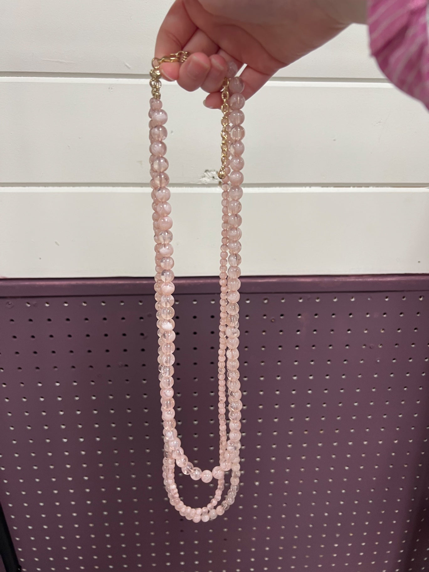 Pink 3-Strand Faux Glass Beaded Necklace