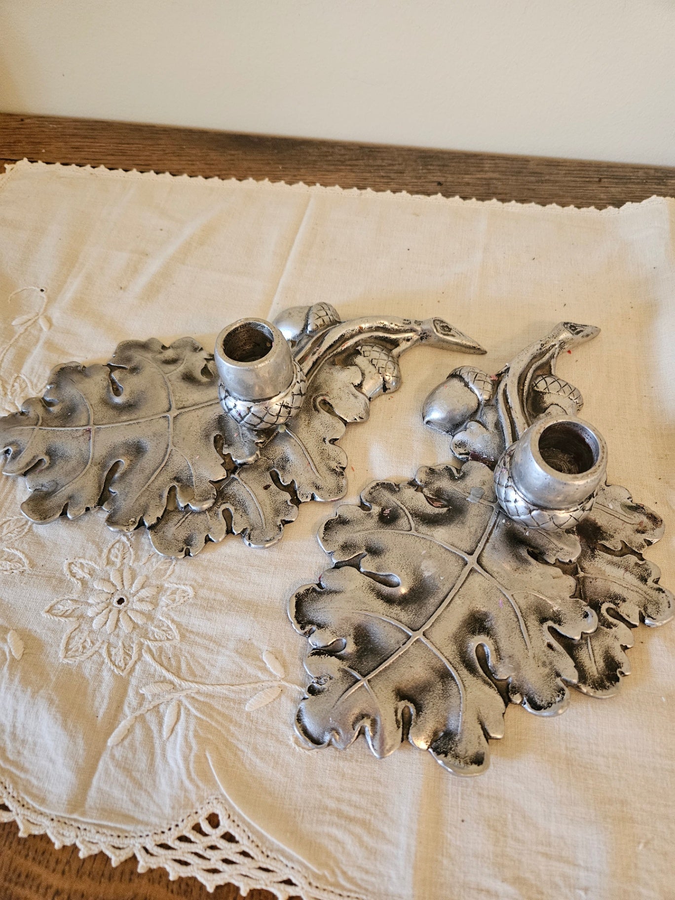 Vintage aluminum candle holders signed