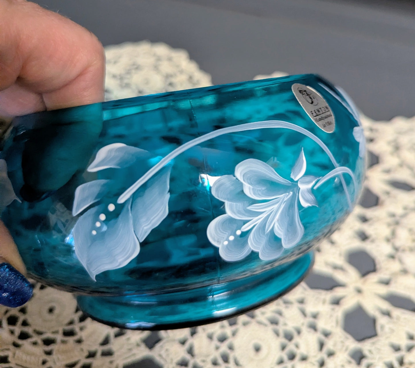 Rare 1960's Fenton Hand Painted Rose Bowl