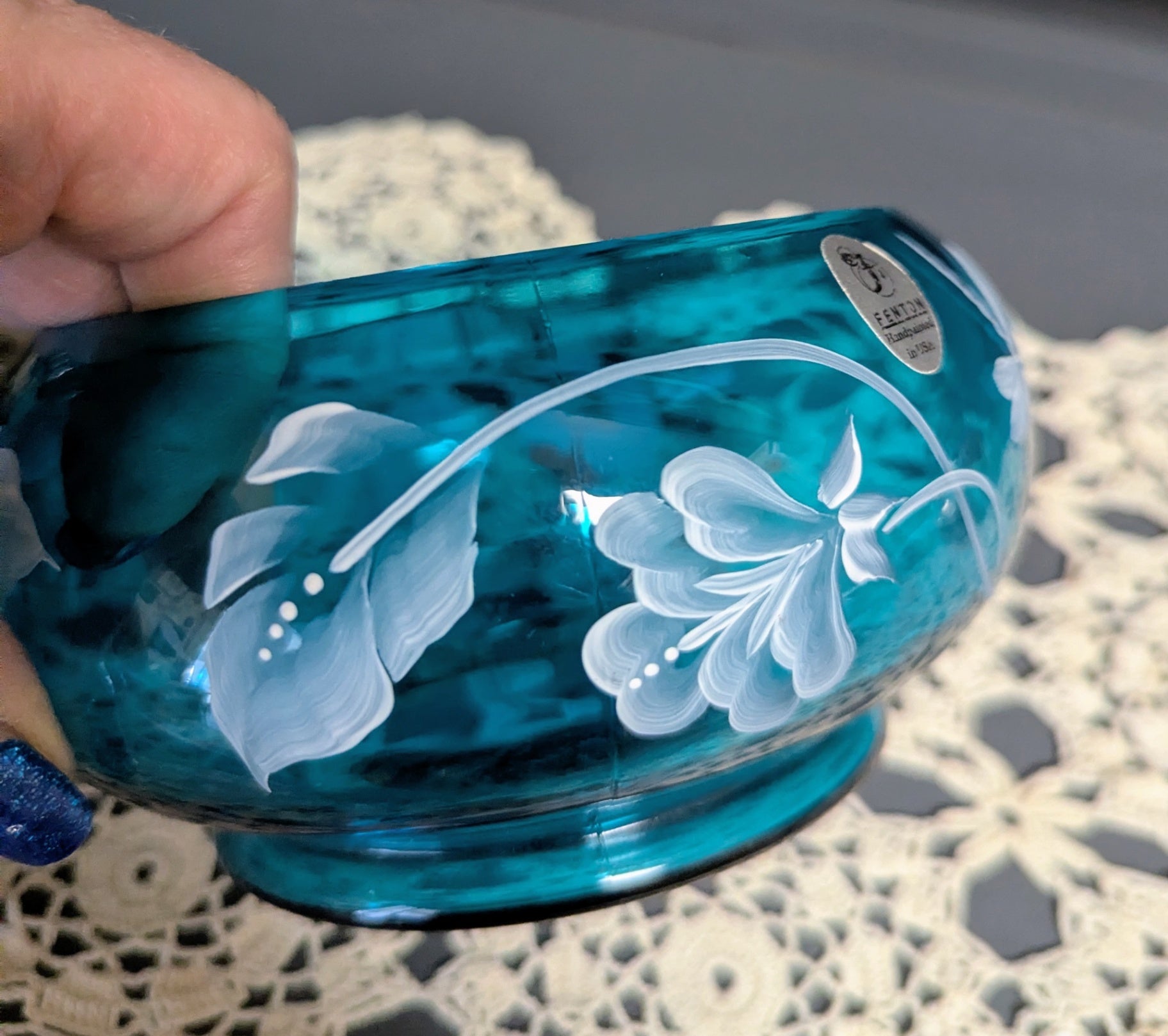 Rare 1960's Fenton Hand Painted Rose Bowl