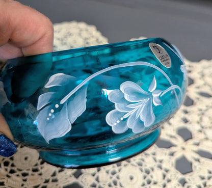 Rare 1960's Fenton Hand Painted Rose Bowl