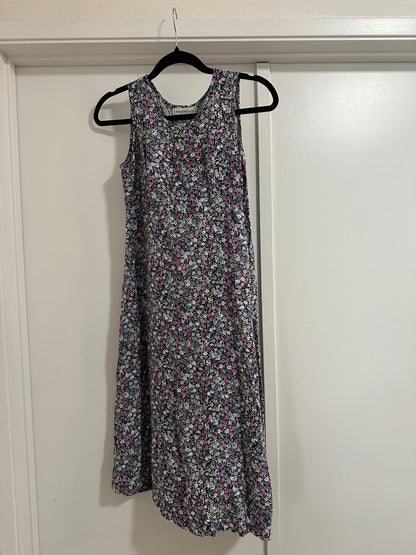 1990's Purple Floral Midi Dress