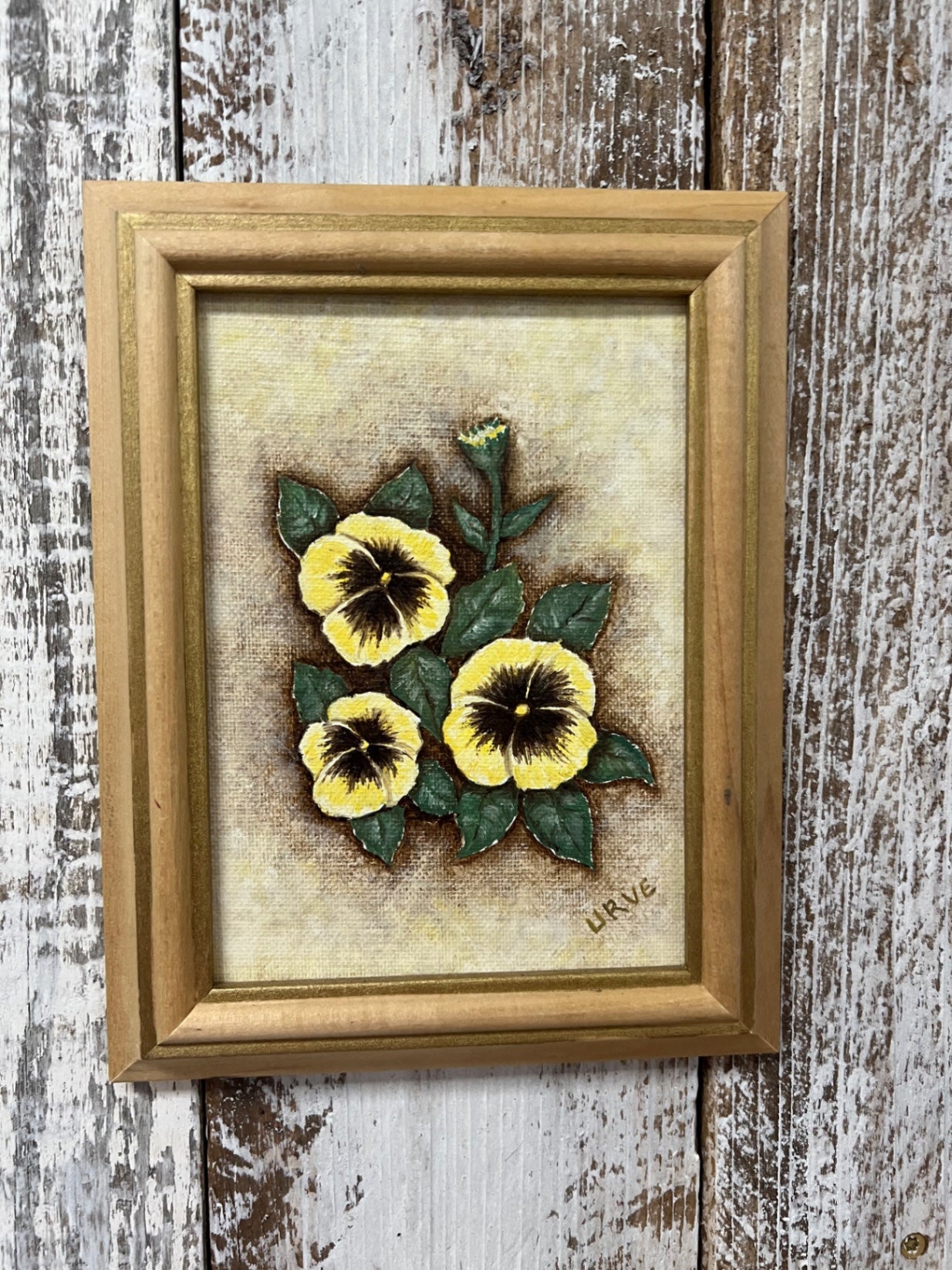 Vintage Urve Framed Oil Painting Pansies