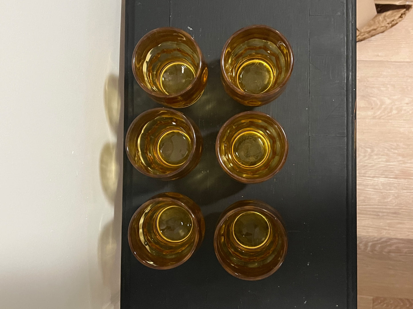 Set of 6 Vintage Anchor Amber Thumbprint Glasses