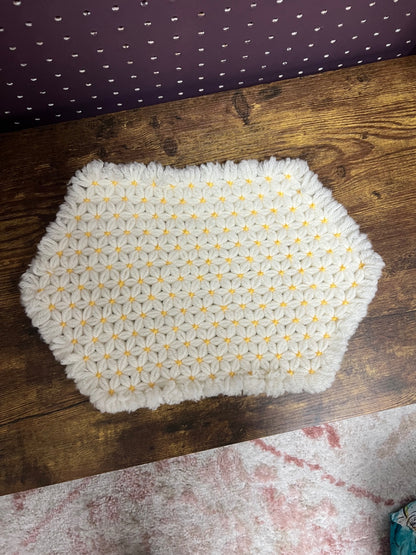 Fluffy yellow and white handmade table placemat