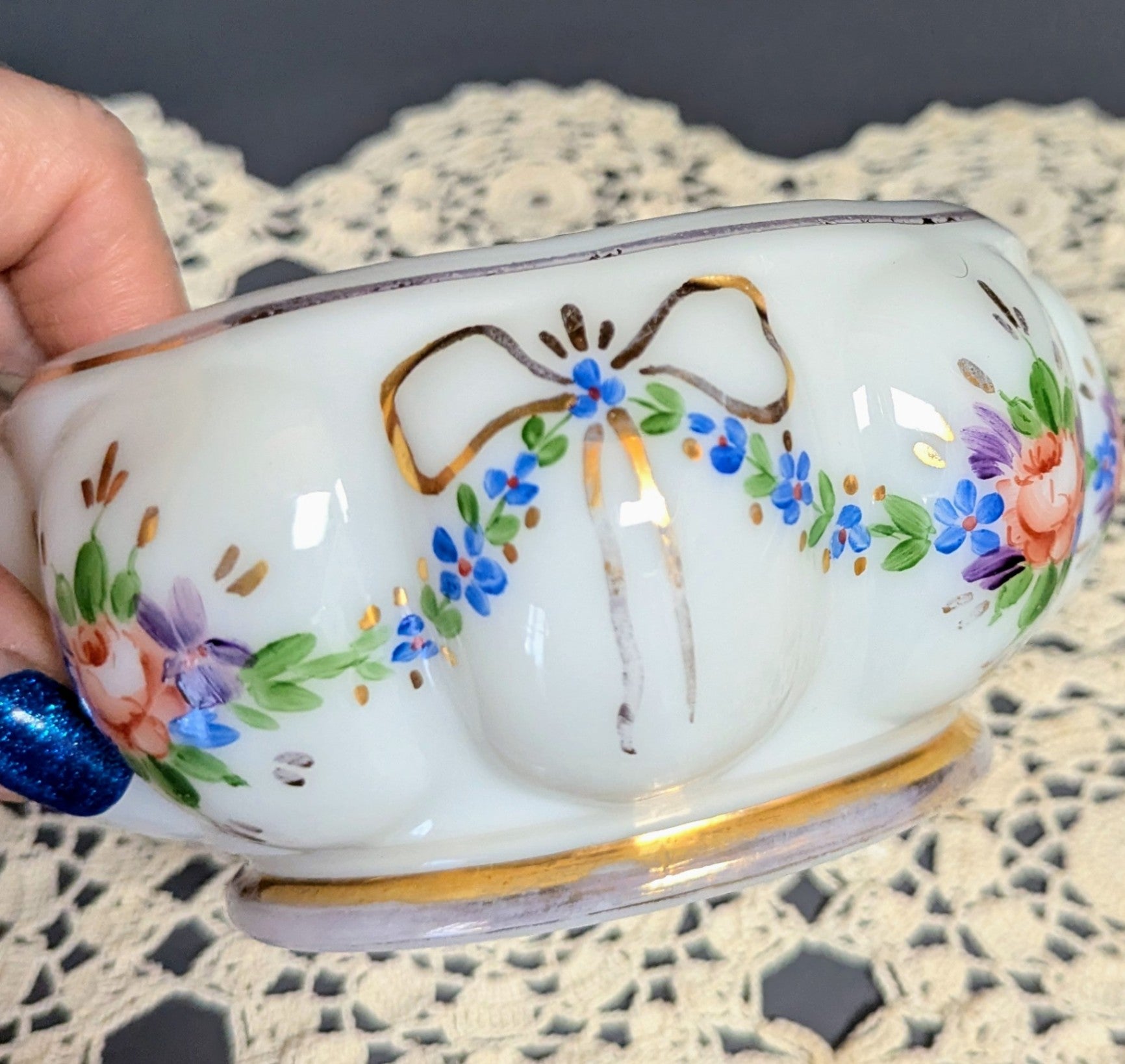 Vtg. Fenton Hand-Painted "Powder Box"