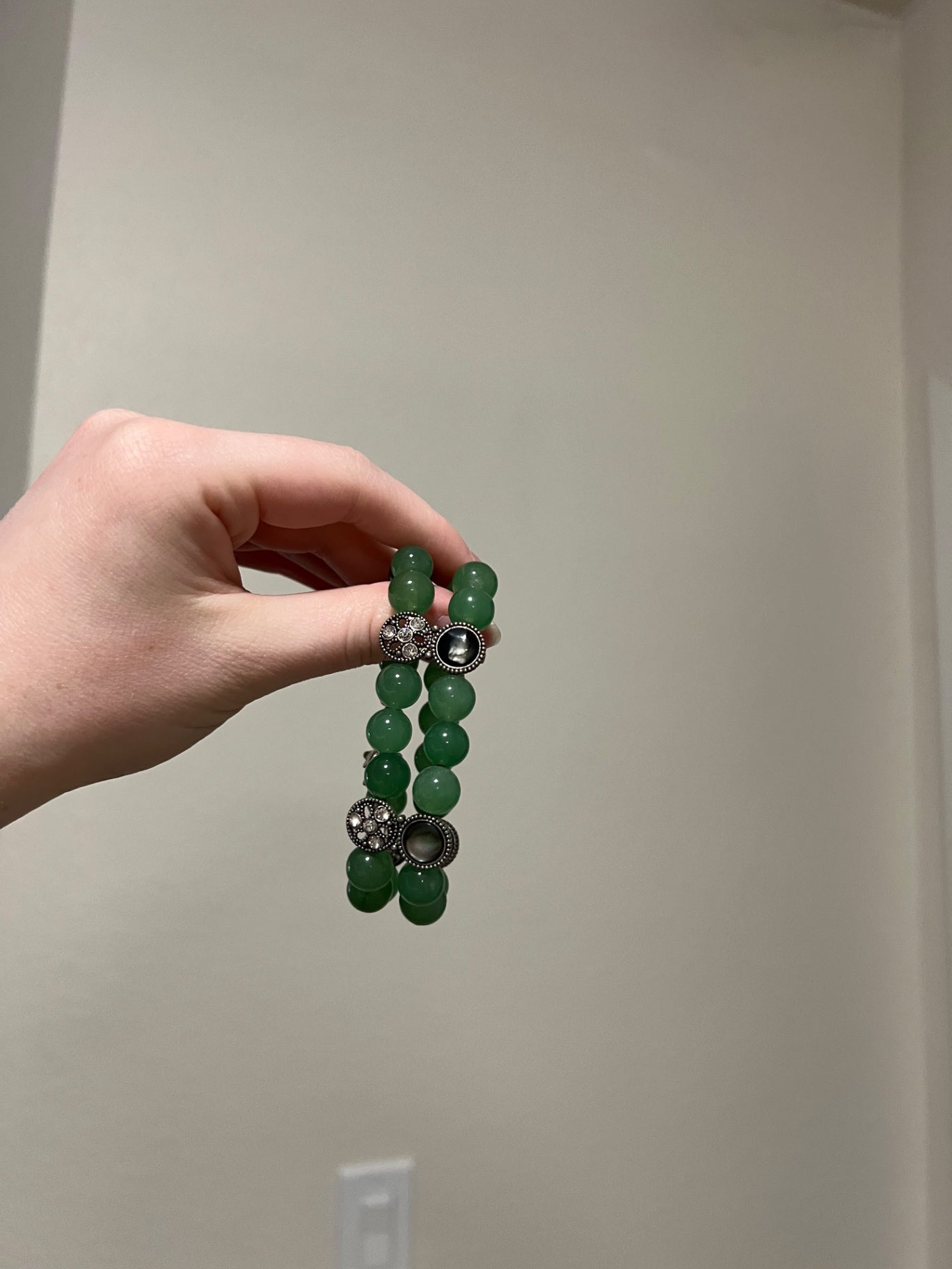 Double Strand Stretch Bracelet w/Jade Type Glass Beads